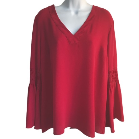 MICHAEL Michael Kors Tops - 🔴 4/$15 MK Raspberry Red v-neck smocked bell sleeve top blouse sz L in EUC